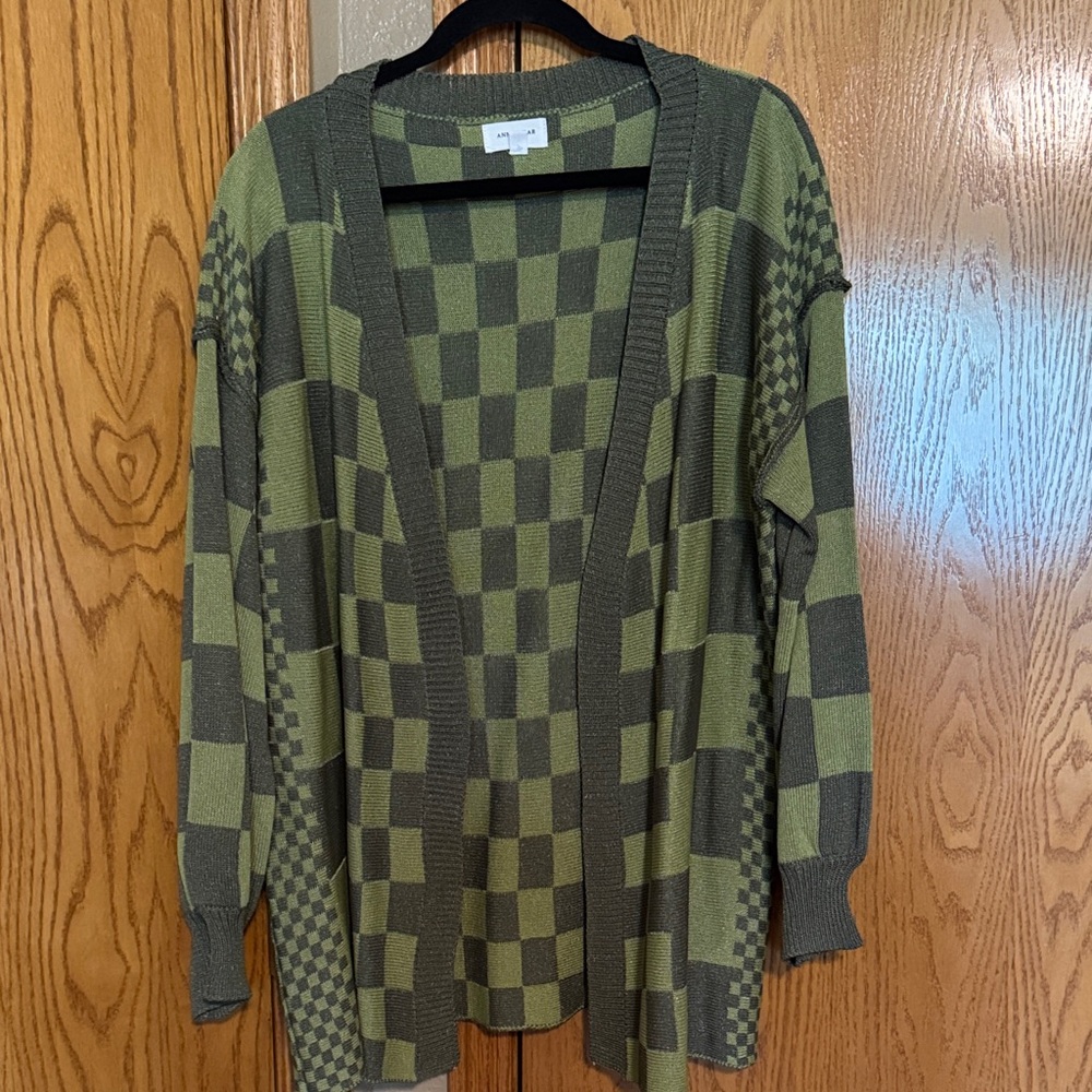 Annie Olive and Dark Green Checkered Cardigan